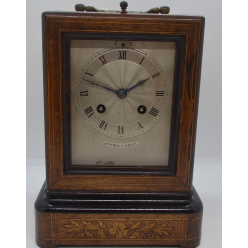 4 - Henry Mark of Paris mantle clock in a rectangular design with roman numerals  on silver face, delica... 