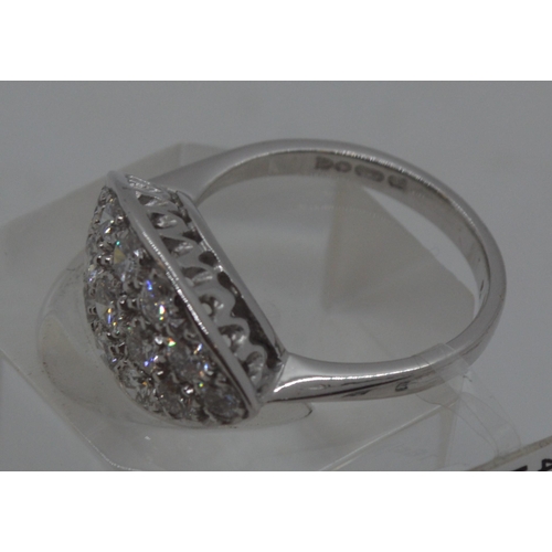 78 - 18ct white gold 2.25ct oval cluster diamond ring, Hallmarked 750 London, approx size N. This item ha... 