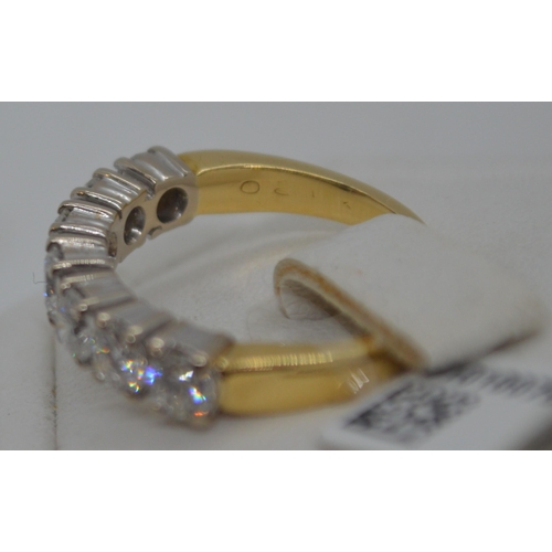 83 - 18k yellow gold and 1.40ct seven stone half eternity diamond ring. Approx gross weight 4g, approx si... 