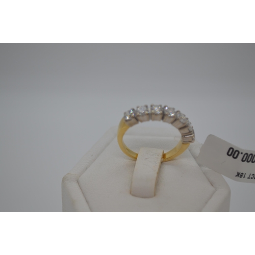 83 - 18k yellow gold and 1.40ct seven stone half eternity diamond ring. Approx gross weight 4g, approx si... 