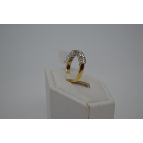 83 - 18k yellow gold and 1.40ct seven stone half eternity diamond ring. Approx gross weight 4g, approx si... 