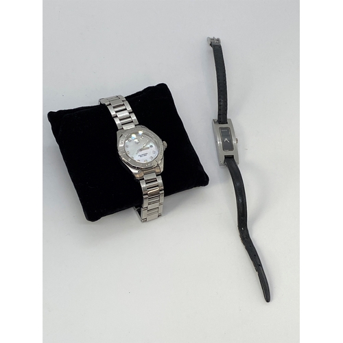 166 - A ladies Tag Heuer Aquaracer WAY1413 stainless steel wristwatch with mother of pearl dial, diamond s... 