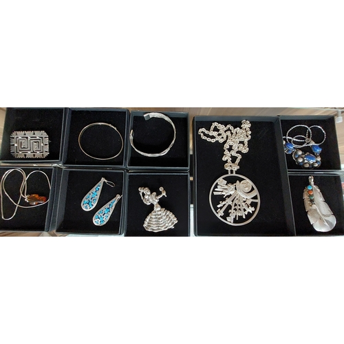 257 - 9 Boxes of mixed jewellery some Sterling silver, Mexican silver and white metal