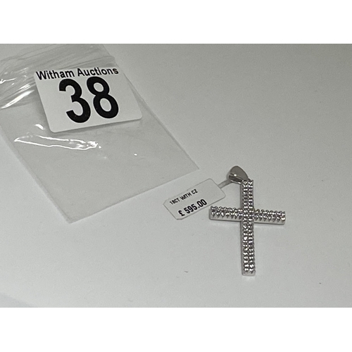 38 - 18ct white gold CZ cross pendant, stamped 750 289VI. This item has been consigned from liquidated hi... 