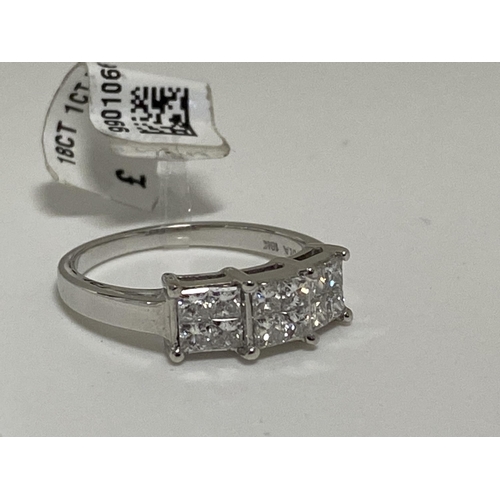 77 - 18ct white gold princess 1ct diamond ring, approx size k/l, approx gross weight 3.5g.  This item has... 