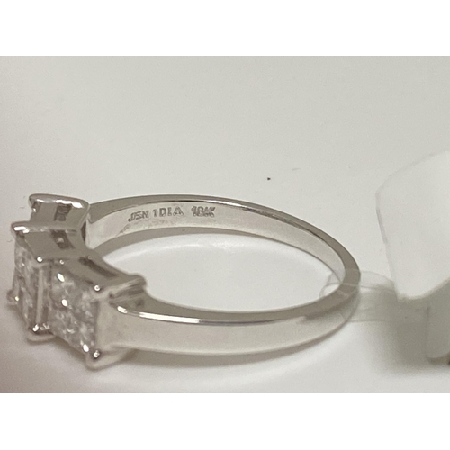 77 - 18ct white gold princess 1ct diamond ring, approx size k/l, approx gross weight 3.5g.  This item has... 