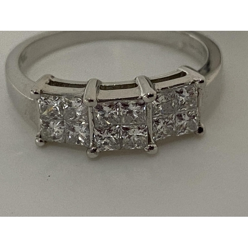 77 - 18ct white gold princess 1ct diamond ring, approx size k/l, approx gross weight 3.5g.  This item has... 