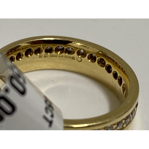 183 - 18ct yellow gold ring with 0.45ct diamonds set into the whole of the band. Approx size J. hallmarked... 