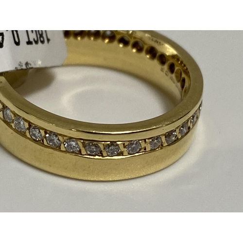 183 - 18ct yellow gold ring with 0.45ct diamonds set into the whole of the band. Approx size J. hallmarked... 