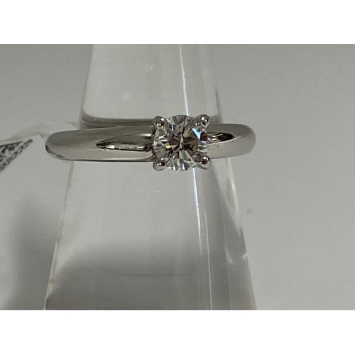 196 - Platinum and diamond solitaire ring, approx 0.50ct, approx gross weight 7g, Size h/i .  Stamped PLAT... 