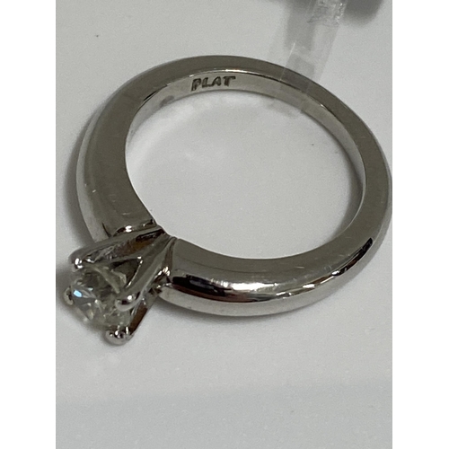 196 - Platinum and diamond solitaire ring, approx 0.50ct, approx gross weight 7g, Size h/i .  Stamped PLAT... 