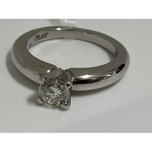 196 - Platinum and diamond solitaire ring, approx 0.50ct, approx gross weight 7g, Size h/i .  Stamped PLAT... 