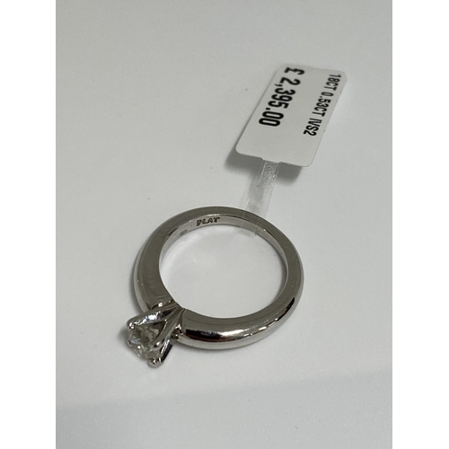 196 - Platinum and diamond solitaire ring, approx 0.50ct, approx gross weight 7g, Size h/i .  Stamped PLAT... 