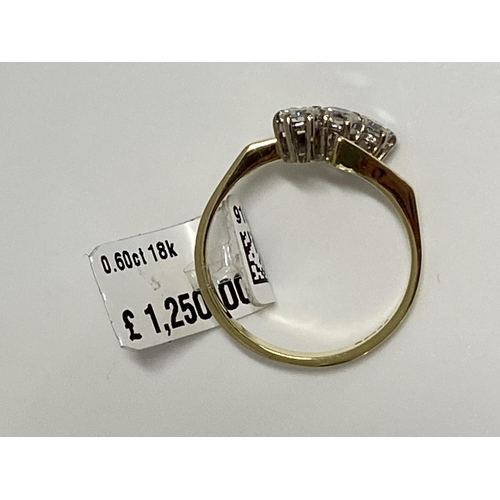 200 - 18k yellow gold 0.60ct diamond ring featuring three diamonds in an unusual design. Hallmarked 750 Lo... 