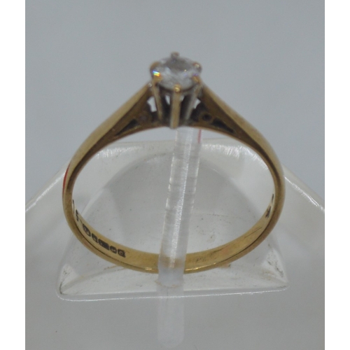 122 - 9ct yellow gold diamond single solitaire ring, marked 0.16, hallmarked 375 Birmingham, approx size J