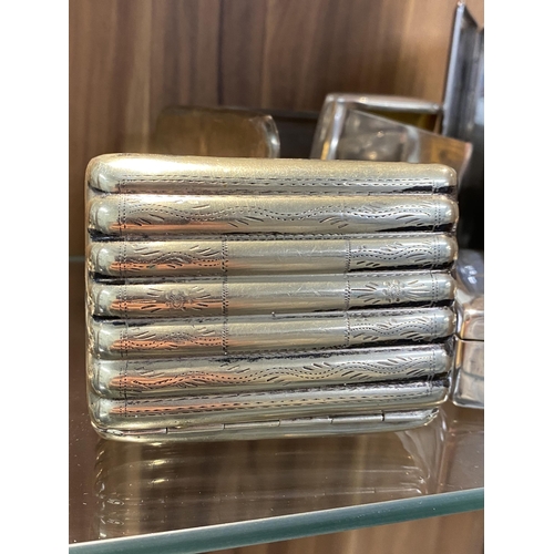 284 - Five white metal and silver vintage cigarette cases, together with a silver plated cigarette box by ... 