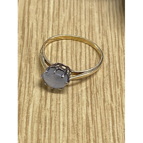 106 - A 9ct gold ring with moonstone in claw setting, Hallmarked 385, approx 2g gross weight