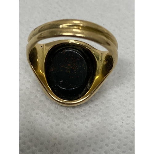 96 - 15ct yellow gold Gentleman's bloodstone monogram signet ring of oval shaped design, hallmarked Birmi... 