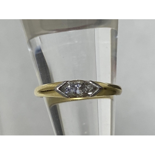 98 - 18ct yellow gold elongated design diamond ring (0.31ct) , unusual setting. Approx size J, approx gro... 