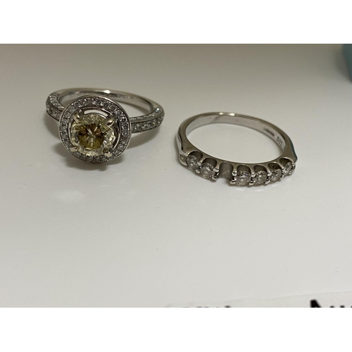 131 - A 18ct white gold and diamond (yellow) ring stamped 18k 750 together with 14ct white gold diamond et... 