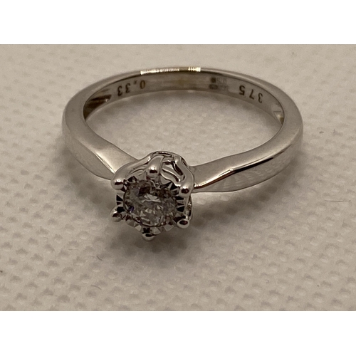 214 - Brand new 9ct gold white gold solitaire diamond engagement ring, 0.33ct, stamped 375, approx size N