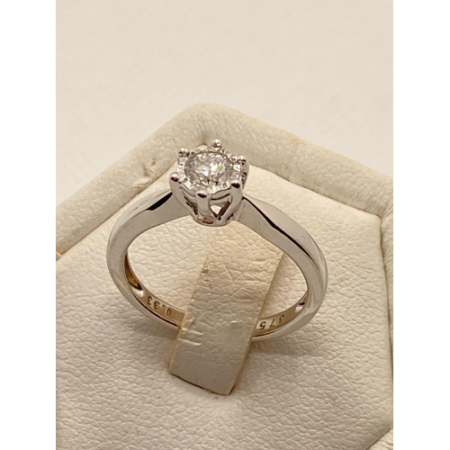 214 - Brand new 9ct gold white gold solitaire diamond engagement ring, 0.33ct, stamped 375, approx size N