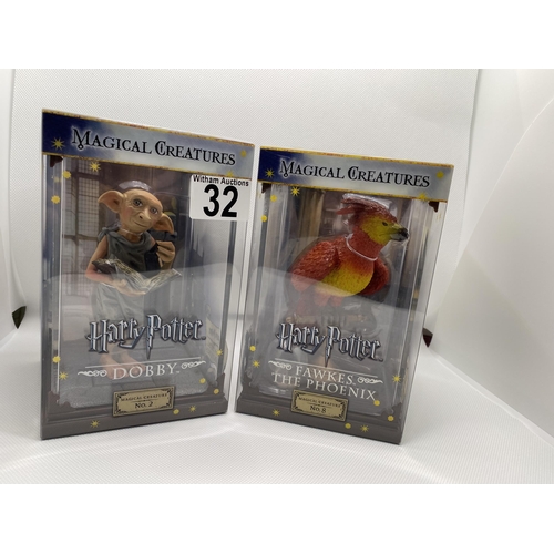 32 - Two boxed Warner Brothers Harry Potter  Magical Creatures figures no.2 Dobby and  no.8 'Fawkes the P... 