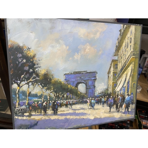 36 - Original oil on canvas entitled afternoon 90 the  Champs Elysée, Paris - signed bottom right corner ... 