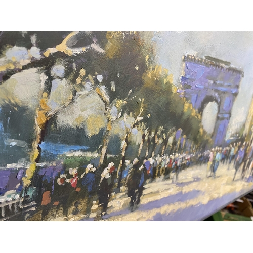 36 - Original oil on canvas entitled afternoon 90 the  Champs Elysée, Paris - signed bottom right corner ... 