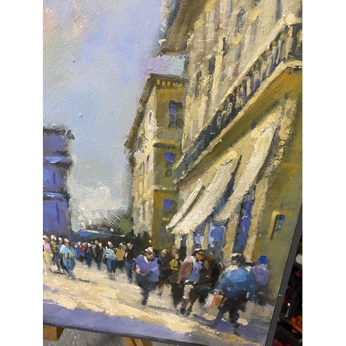 36 - Original oil on canvas entitled afternoon 90 the  Champs Elysée, Paris - signed bottom right corner ... 