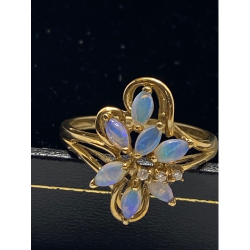 73 - Opal and gold cluster necklace, pendant hallmarked 9ct, chain marked Italy 375 together with opal an... 