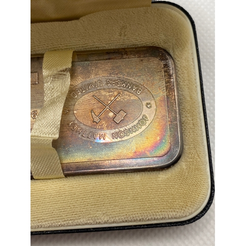 287 - A Johnson & Mathey 100 grammes 999 fine silver bullion (504182) in original box