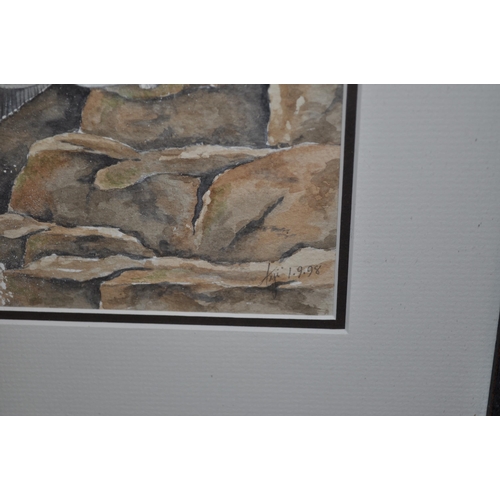 121 - Moorcroft / Cobridge Anji Davenport framed original watercolour - 'gull rock'. To reverse is signed ... 