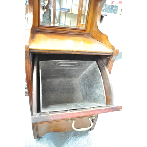 129 - Victorian coal scuttle cupboard, with bevelled mirror to top and pull out drawer incl. liner