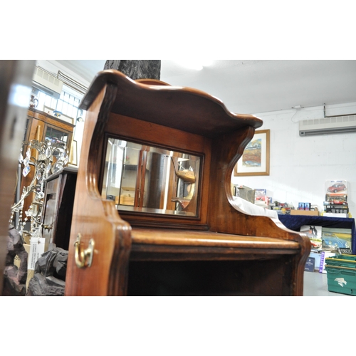 129 - Victorian coal scuttle cupboard, with bevelled mirror to top and pull out drawer incl. liner