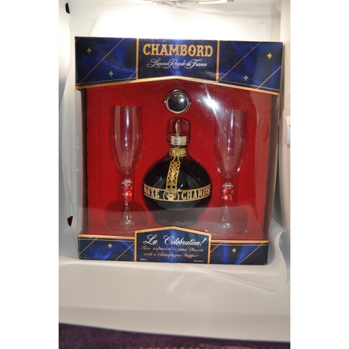 151 - Chambord 'Liqueur Royale de France -La Celebration!' Full bottle, with two imported crystal glasses ... 