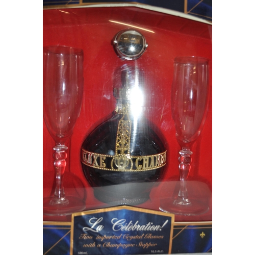 151 - Chambord 'Liqueur Royale de France -La Celebration!' Full bottle, with two imported crystal glasses ... 