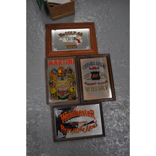 153 - X4 framed advertising mirrors, Colt 45, Winchester, Martini & Chivas Regal Whisky