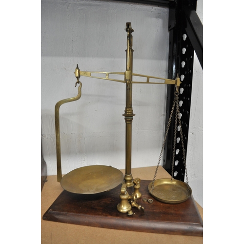 17 - Vintage Avery class 3 brass scales on wooden base, with weights