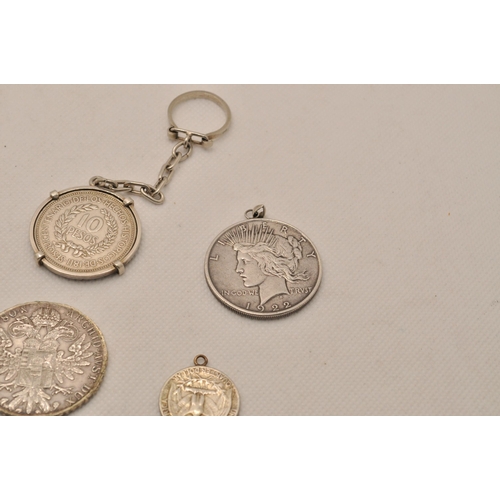 183 - A quantity of mixed coins and medallions to include mounted 1922 Liberty One Dollar Coin, and One Ta... 