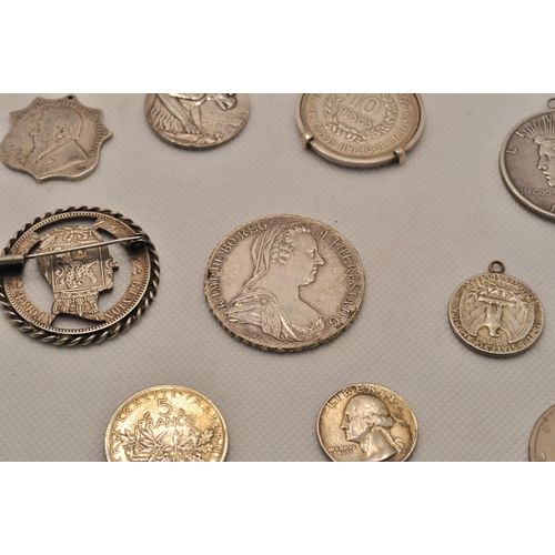 183 - A quantity of mixed coins and medallions to include mounted 1922 Liberty One Dollar Coin, and One Ta... 