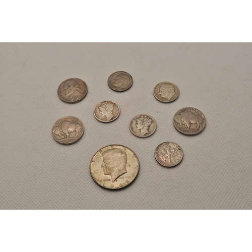 184 - A mixture of coins to include silver American coins including a 1943 walking liberty half dollar