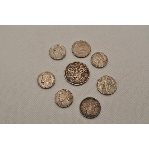 185 - Four piece dollars, and one 1880 Morgan dollar (silver coins)