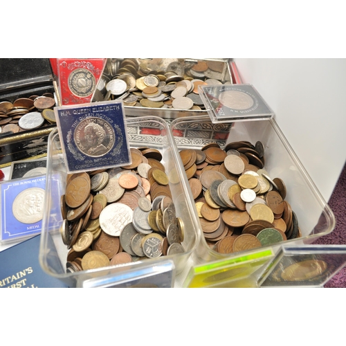 188 - A large quantity of mixed coinage of various dates to include British and Foreign coins in stacked d... 