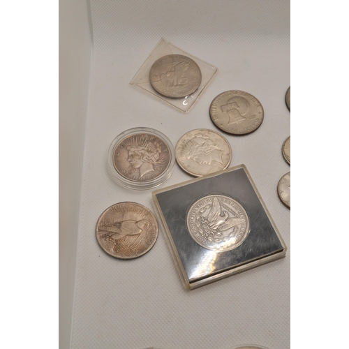 190 - A mixture of American coins, tokens (some silver) and two commemorative sets 1901 Morgan dollar. A/F... 