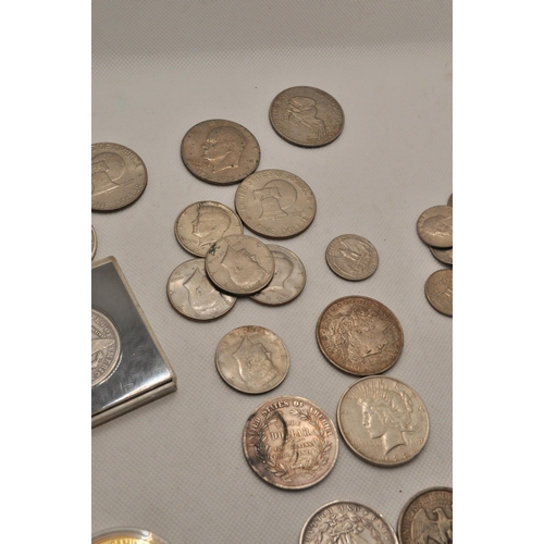 190 - A mixture of American coins, tokens (some silver) and two commemorative sets 1901 Morgan dollar. A/F... 