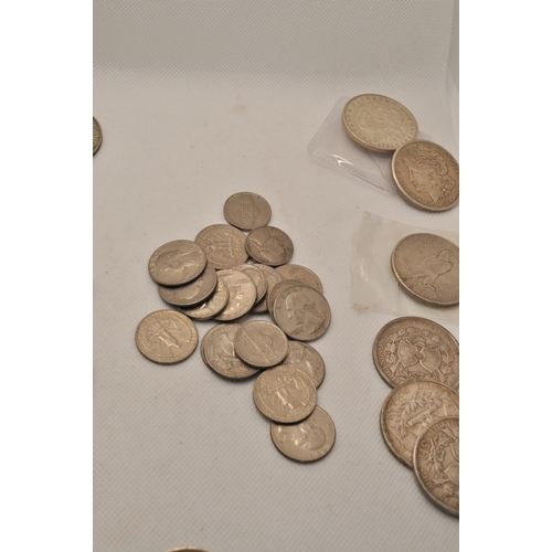 190 - A mixture of American coins, tokens (some silver) and two commemorative sets 1901 Morgan dollar. A/F... 