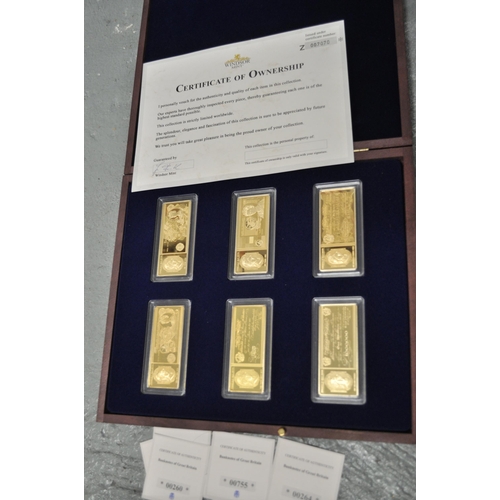 195 - Boxed set of 2019 Windsor Mint 'Banknotes of Great Britain' x6 in gold plated bar format together wi... 