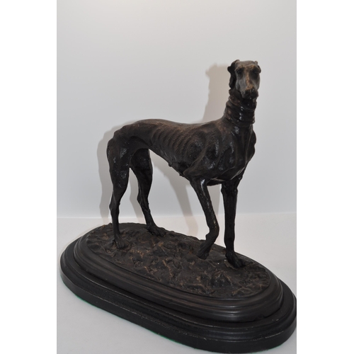 2 - A mounted bronzed greyhound in standing stance with off fore raised, after Mene, approx max H29cm x ... 