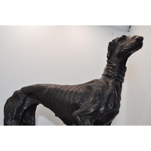 2 - A mounted bronzed greyhound in standing stance with off fore raised, after Mene, approx max H29cm x ... 